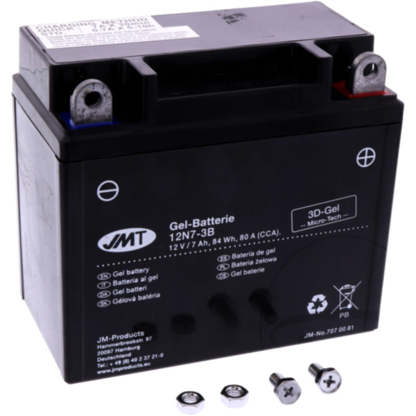 Motorradbatterie 12N7-3B Gel JMT passend für Kreidler Florett Eco 80 LK600 1982, 8,2 PS, 6 kw