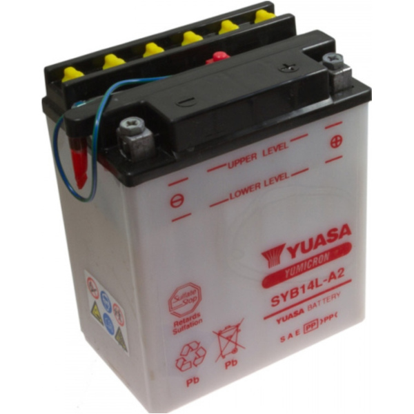 Motorcycle Battery SYB14L-A2 YUASA fitting for Kawasaki GPZ  500 EX500D 1998, 60/50/34/27 PS, 44/37/25/20 kw