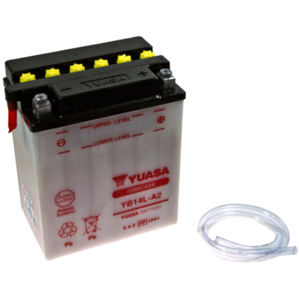 Motorradbatterie YB14L-A2 Yuasa passend für Kawasaki GPZ  500 EX500D 1998, 60/50/34/27 PS, 44/37/25/20 kw