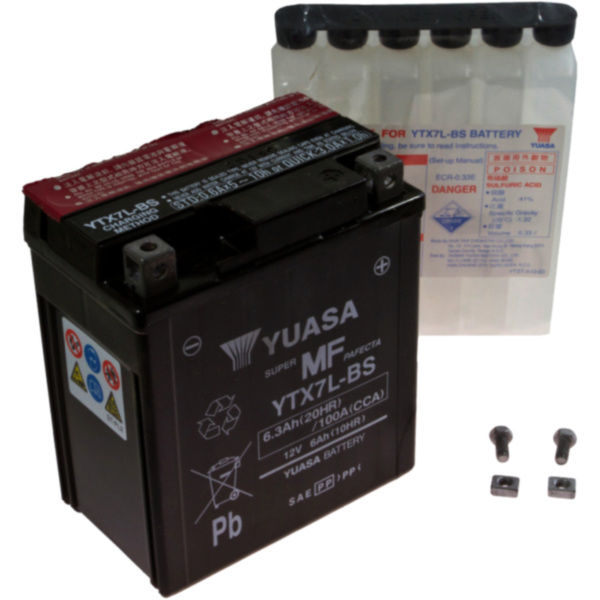 Motorradbatterie YTX7L-BS Yuasa passend für Yamaha YBR  125 RE051 2007, 10,3 PS, 7,6 kw