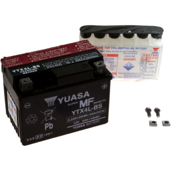 Motorradbatterie YTX4L-BS Yuasa passend für Kreidler Florett Race 50  2003, 4,2 PS, 3,1 kw