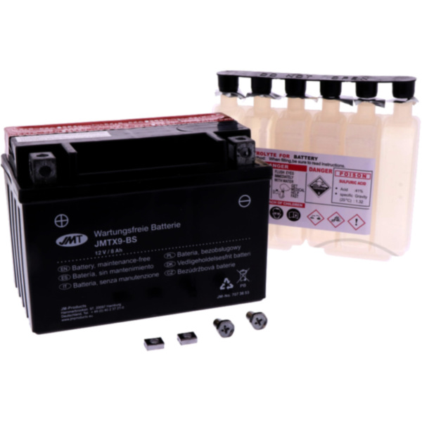 Motorradbatterie YTX9-BS JMT passend für SYM RS  50 BS05W1-6 2005, 3,9 PS, 2,9 kw