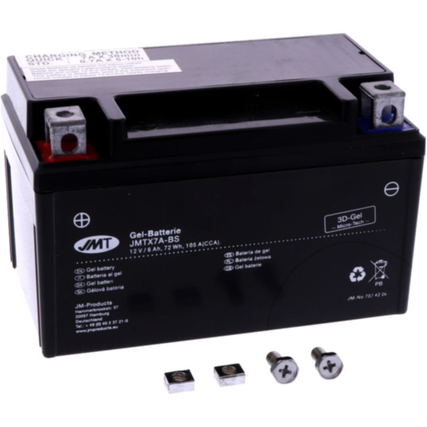 Motorradbatterie YTX7A-BS Gel JMT passend für Motowell Crogen RS 50  2015, 5,3 PS, 3,9 kw