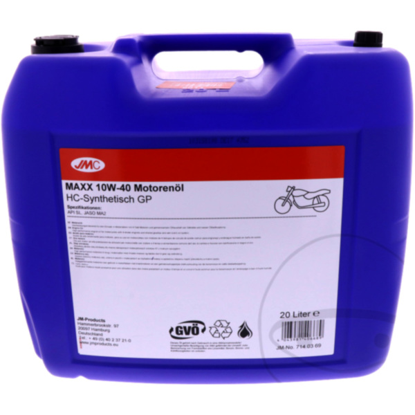 Motoröl 10W40 4T 20 Liter JMC passend für Kawasaki GPZ  500 EX500D 1998, 60/50/34/27 PS, 44/37/25/20 kw