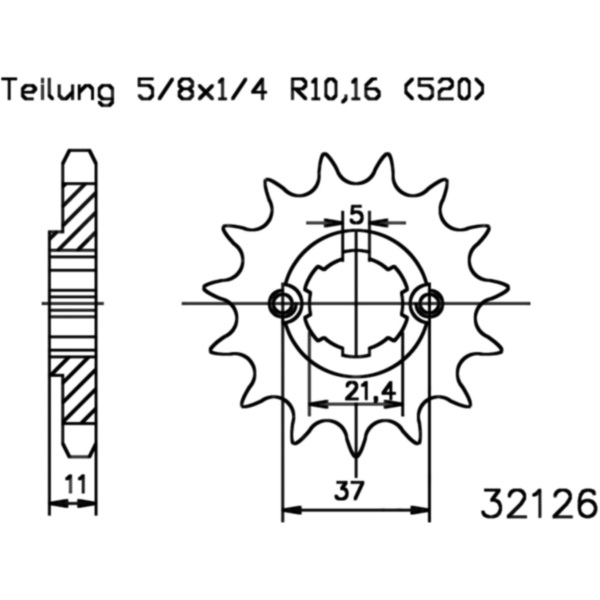 Front sprocket 15 tooth 520 503212615 fitting for Aeon Cobra 2WD 180  2007, 8,8 PS, 6,4 kw