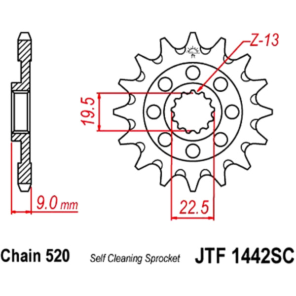 Front sprocket rac 14 tooth 520 JTF144214SC fitting for Suzuki RM-Z  250 RJ42A 2014, 40 PS, 29 kw