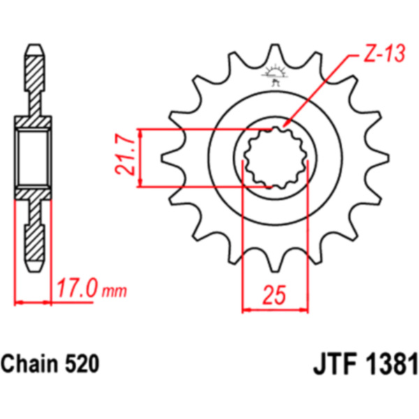 Front sprocket 15t 520 pitch JTF138115 fitting for Honda CB  500 PC45A 2014, 48 PS, 35 kw