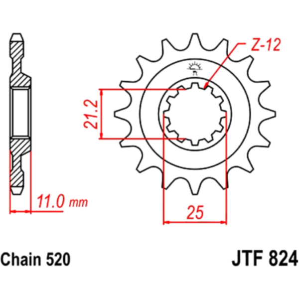 Front sprocket 16tooth pitch 520 JTF82416 fitting for Husqvarna TE E-Start 610 H700AA 2003, 46/34 PS, 34/25 kw