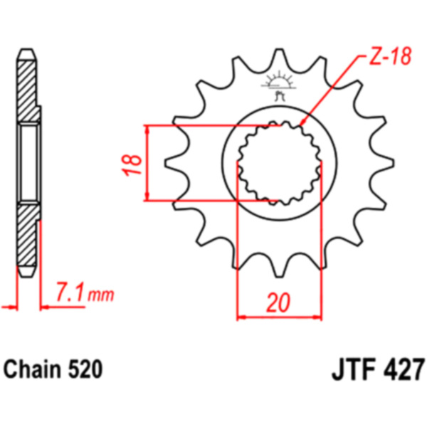 Front sprocket 11tooth pitch 520 JTF42711 fitting for Suzuki RM  125 RF16A 2008, 41 PS, 30,2 kw