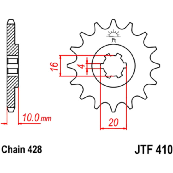 Front sprocket 14tooth pitch 428 JTF41014 fitting for Hyosung GF Speed 125 KM4NF47A7 2002, 14,3 PS, 10,5 kw