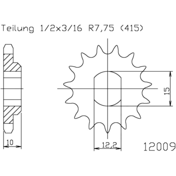 Zahnrad Ritzel 11Z Teilung 415 501200911 passend für Beta Minicross  50  2005, 3,3 PS, 2,4 kw