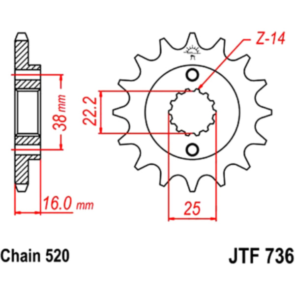 Front sprocket 13t pitch 520 JTF73613 fitting for Ducati Monster  600 600M 1996, 33 PS, 24 kw