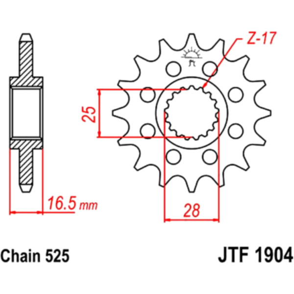 Front sprocket 17 tooth pitch 525 JTF190417 fitting for KTM Super Duke  990  2005, 120 PS, 88 kw