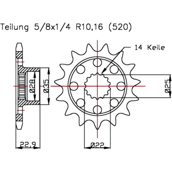 Zahnrad Racing-Ritzel 16Z Teilung 520 503218516S