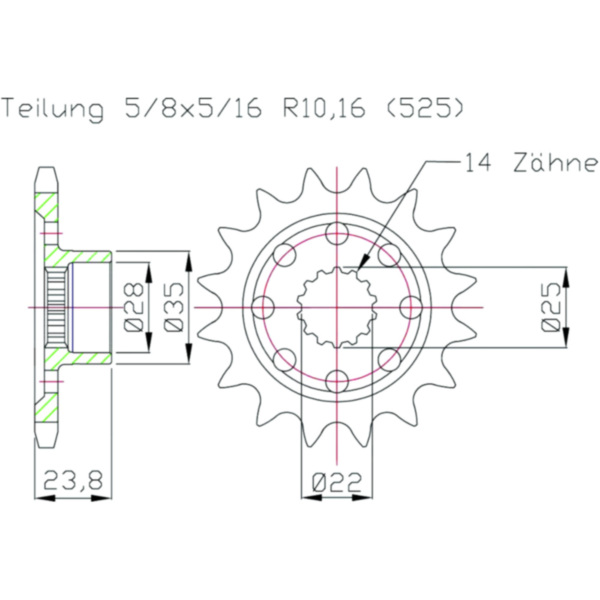 Front sprocket rac 16 tooth pitch 525