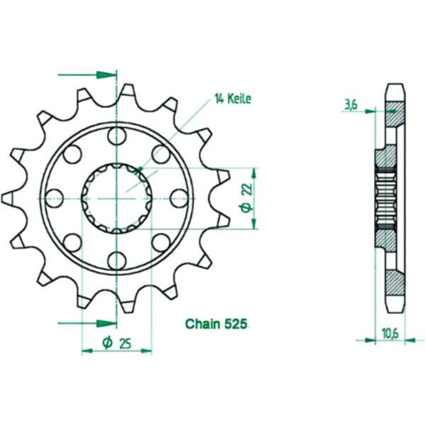 Racing-Ritzel 14Z Teilung 525 502905214S