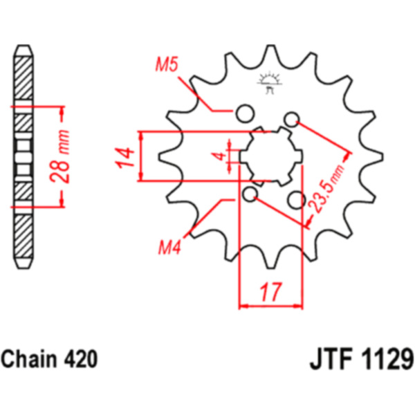 Front sprocket 14 tooth pitch 420 JTF112914 fitting for Aprilia RS4 /Replica 50 TK000 2012, 5,4/2,7 PS, 4/2 kw