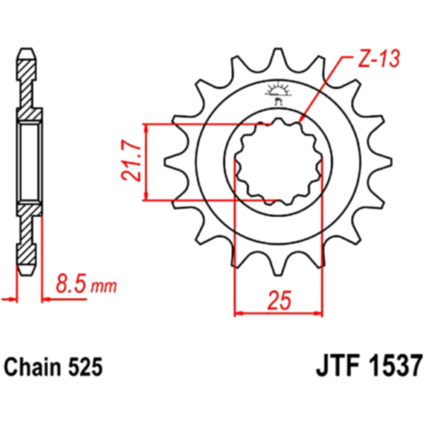 Front sprocket 16tooth pitch 525 JTF153716 fitting for Kawasaki Z EditionABS 1000 ZRT00HJA 2020, 142/98 PS, 104,5/72 kw