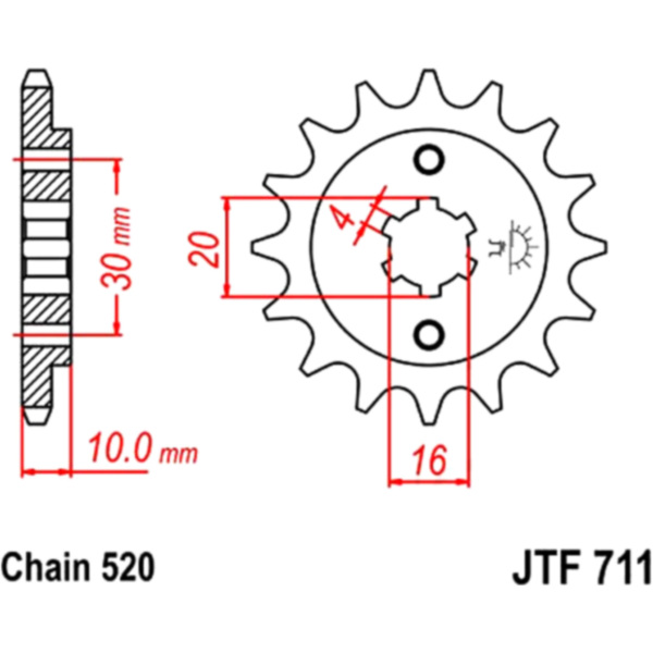 Front sprocket 13tooth pitch 520 JTF71113 fitting for Cagiva Raptor  125 N301AB 2007, 15 PS, 11 kw