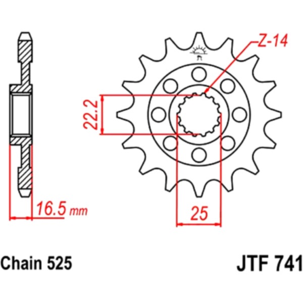 Front sprocket 15tooth pitch 525 JTF74115 fitting for Ducati 999 Biposto/Monoposto 999 H400AE/AF/AG 2006, 140 PS, 103 kw