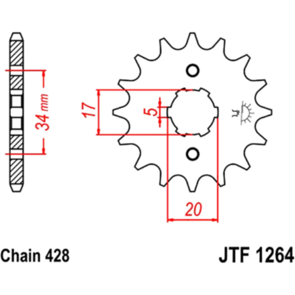 Front sprocket 16tooth pitch 428 JTF126416 fitting for Honda CBR  125 JC50A 2019, 13,3 PS, 10 kw