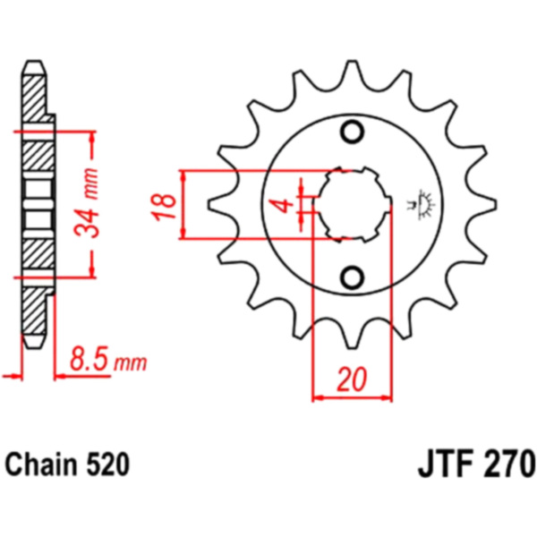 Front sprocket 12t pitch 520 JTF27012 fitting for SMC/Barossa Skywalker  250  2007, 16,3 PS, 12  kw