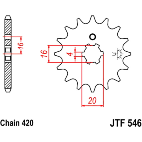 Front sprocket 14tooth pitch 420 JTF54614 fitting for Yamaha TT-R  90 CB03W 2007, 5,6 PS, 4,1 kw