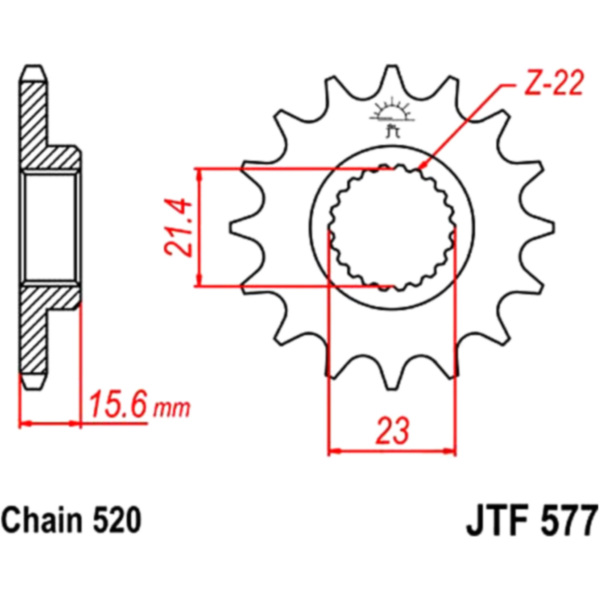 Front sprocket 14tooth pitch 520 JTF57714 fitting for MZ/MUZ Skorpion Race Replica 660 MUZ660 1997, 50 PS, 37 kw