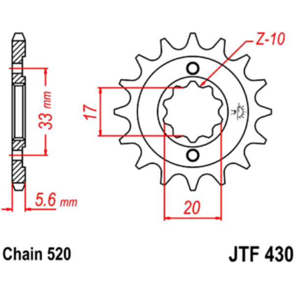 Front sprocket 14tooth pitch 520 JTF43014 fitting for Suzuki RM-Z  250 KX250NPA 2005, 43,1 PS, 31,7 kw