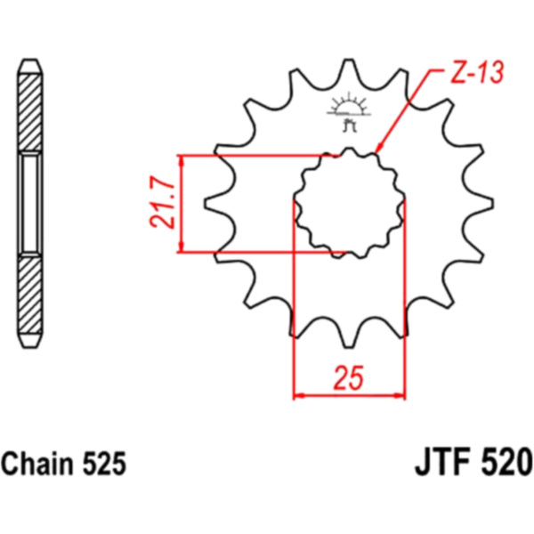 Front sprocket 17tooth pitch 525 JTF52017 fitting for Triumph Tiger ABS 800 C201 2017, 95/48 PS, 70/35 kw