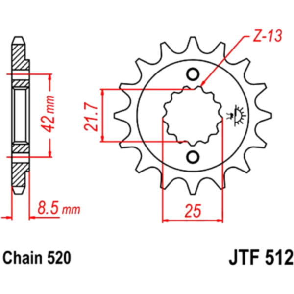 Front sprocket 17tooth pitch 520 JTF51217 fitting for Kawasaki GPZ  500 EX500D 1998, 60/50/34/27 PS, 44/37/25/20 kw