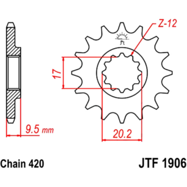 Front sprocket 14tooth pitch 420 JTF190614 fitting for KTM SX  65  2005, 17 PS, 12,5 kw