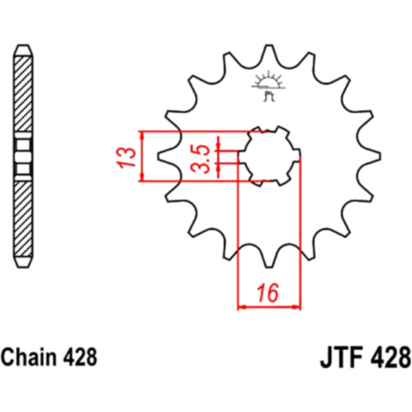 Front sprocket 12t pitch 428 JTF42812 fitting for Suzuki DR-Z  70 JB41A 2008, 4,8 PS, 3,5 kw