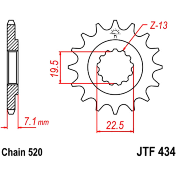 Front sprocket 13 tooth pitch 520 JTF43413 fitting for Suzuki GN Speichenrad 400 GN400 1980, 27 PS, 20 kw