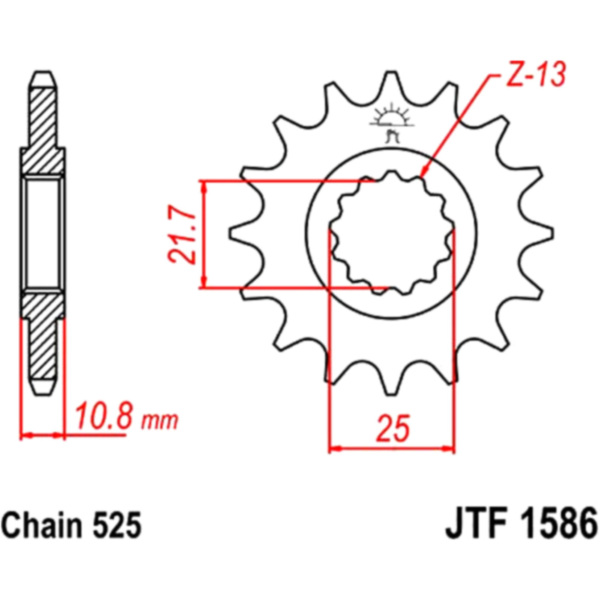 Front sprocket 17tooth pitch 525 JTF158617 fitting for Yamaha YZF-R6  600 RJ155 2013, 123,8 PS, 91 kw