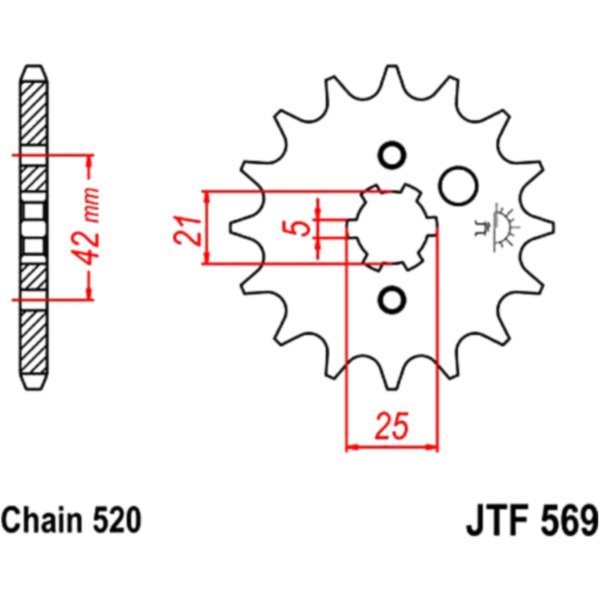 Front sprocket 16tooth pitch 520 JTF56916 fitting for Yamaha YFM  350 AH19W 2008, 27 PS, 20 kw