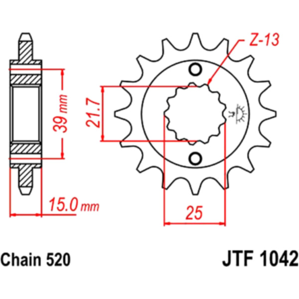 Front sprocket 15t pitch 520 JTF104215 fitting for Kymco MXU OnroadLOF 250 Z90000 2018, 17,7 PS, 13 kw