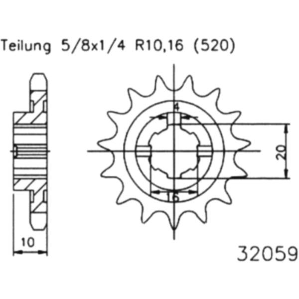 Front sprocket 14 tooth 520 fitting for Husqvarna SMS  125 H200AB 2012, 15 PS, 11 kw