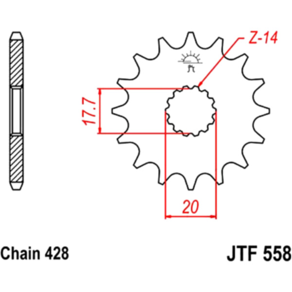 Front sprocket 16tooth pitch 428 JTF55816 fitting for Yamaha XVS Drag Star 125 VE011 2002, 13 PS, 9,6 kw