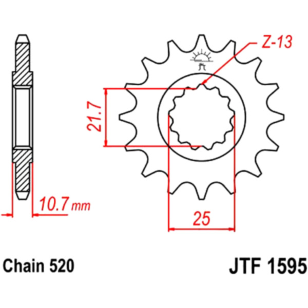 Front sprocket 16tooth pitch 520 JTF159516 fitting for Yamaha XJ6  600 RJ221 2014, 77,5 PS, 57 kw