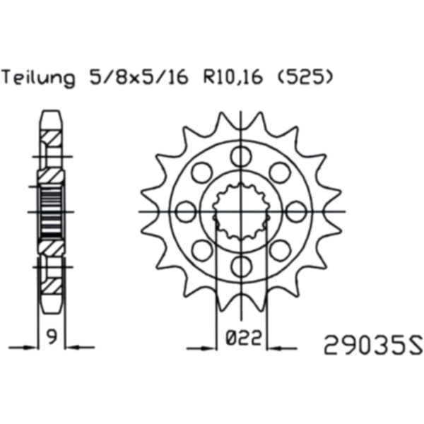 Zahnrad Racing-Ritzel 16Z Teilung 525 passend für Benelli Tre-K  1130 TK0000 2007, 125 PS, 92 kw