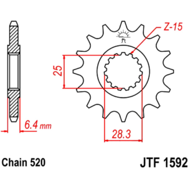 Front sprocket 15tooth pitch 520 JTF159215 fitting for Yamaha YFZ  450 AJ70W 2014, 49 PS, 36 kw