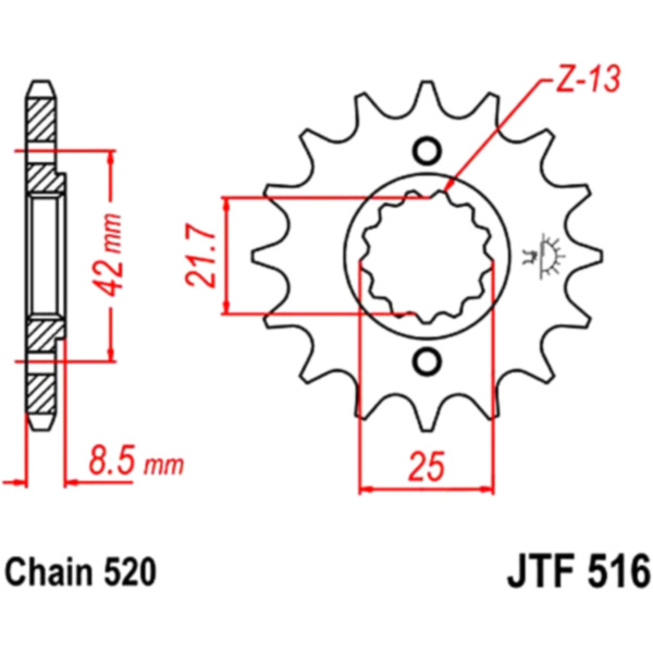 Front sprocket 16tooth pitch 520 JTF51616 fitting for Kawasaki KLX  250 LX250SSDA 2013, 22 PS, 16 kw