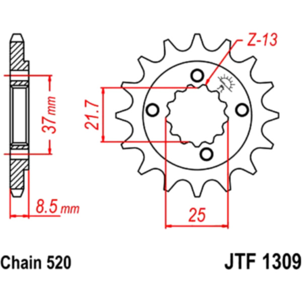 Front sprocket 16t pitch 520 JTF130916 fitting for Dinli Dinli LOF 450  2014, 45 PS, 33,6 kw