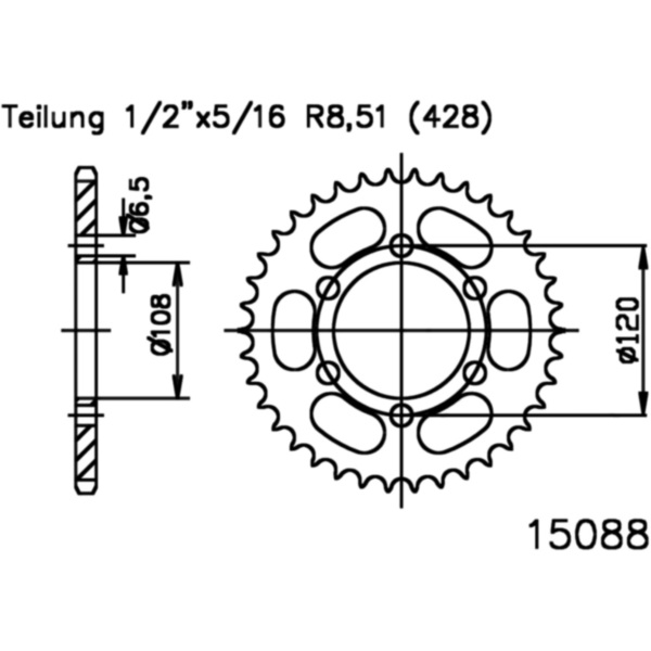 Rear sprocket 49tooth pitch 428 501508849 fitting for Derbi GPR Racing 125 RG1A1A 2015, 15 PS, 11 kw