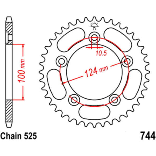 Rear sprocket 36 tooth pitch 525 JTR74436 fitting for Ducati 999 Biposto/Monoposto 999 H400AE/AF/AG 2006, 140 PS, 103 kw