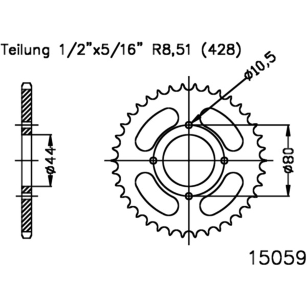 Rear sprocket 30 tooth pitch 428 fitting for Kreidler Mustang REV 50  2010, 5 PS, 3,7 kw