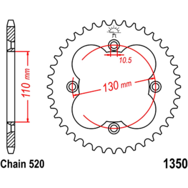 Rear sprocket 39 tooth pitch 520 JTR135039 fitting for Honda TRX SportraxKickstarter 450 TE32U 2006, 50/20,5 PS, 37/15 kw