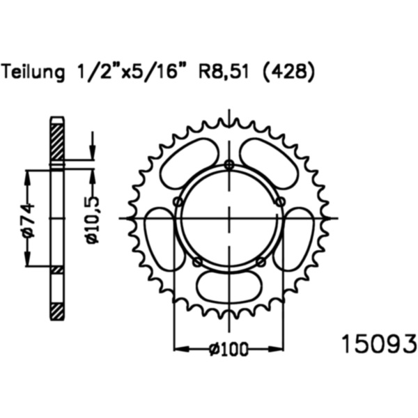 Kettenblatt Kettenrad 45Z Teilung 428 501509345 passend für Daelim VL DaystarSpeichenrad 125 BA1BL 2013, 12,8 PS, 9,4 kw