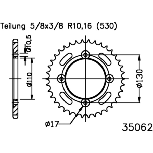 Rear sprocket 38 tooth pitch 530 503506238 fitting for Masai A  300  2007, 18 PS, 13 kw